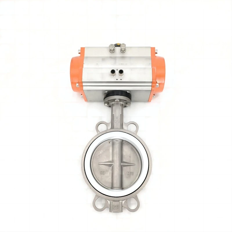 Pneumatic stainless steel PTFE wafer butterfly valve show